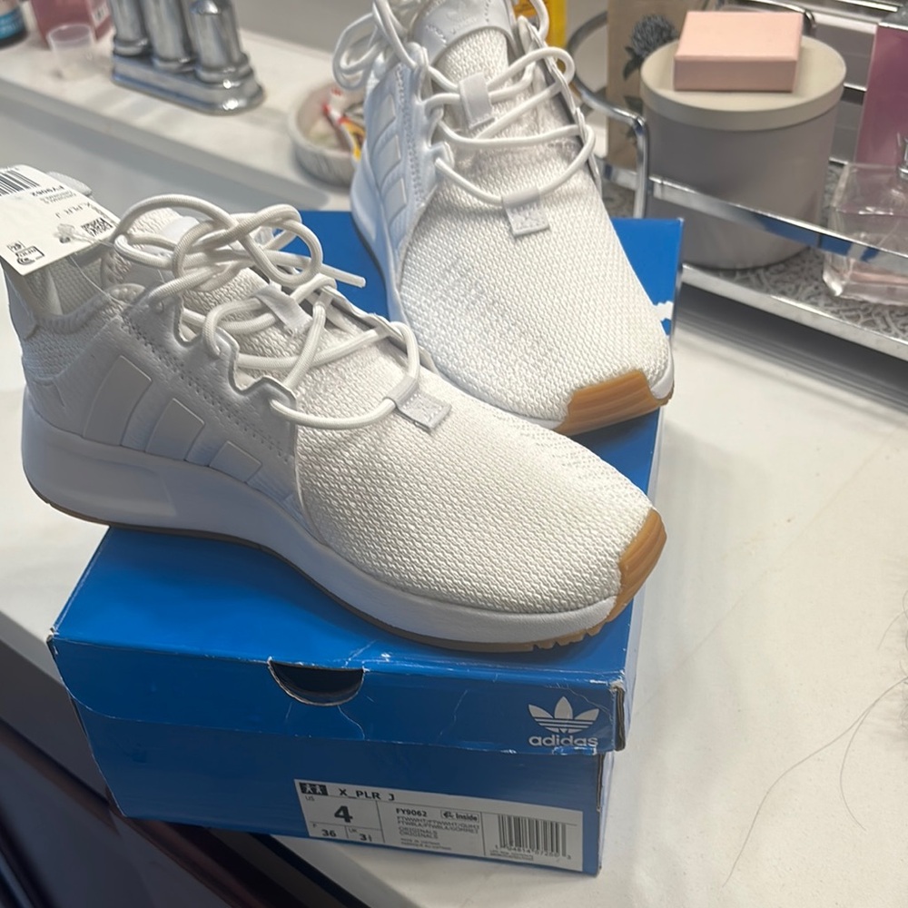 Adidas White Sneakers with Tan Accents